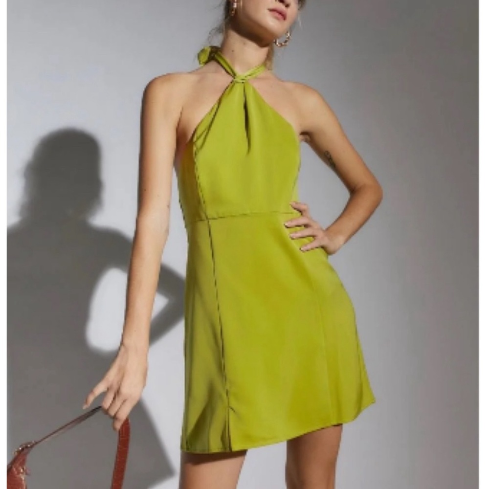 UO Jillian Satin Halter Mini Dress